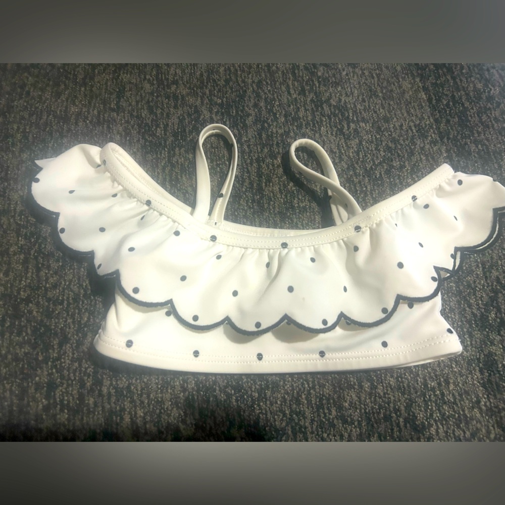 Janie And‎ Jack Size 18 To 24 Months White W/ Polka Dots Bikini Top With Ruffle
